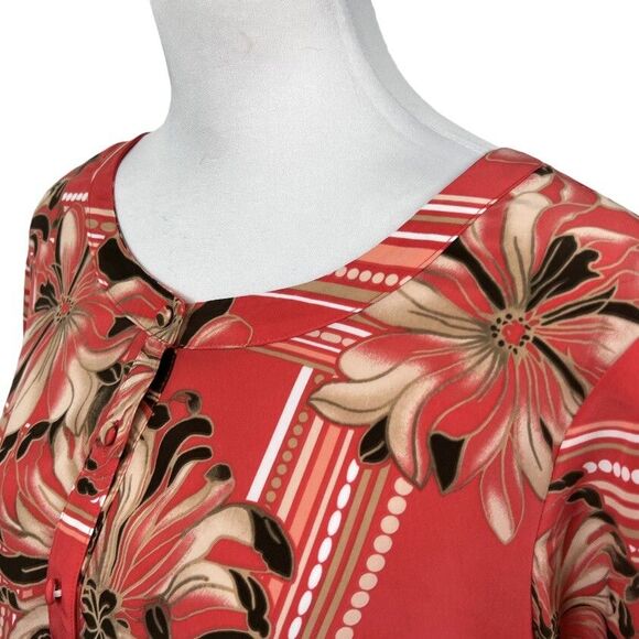 JM Collection Blouse Plus 14W Orange Floral Button Down 3/4 Sleeve Chiffon Top - Picture 4 of 10